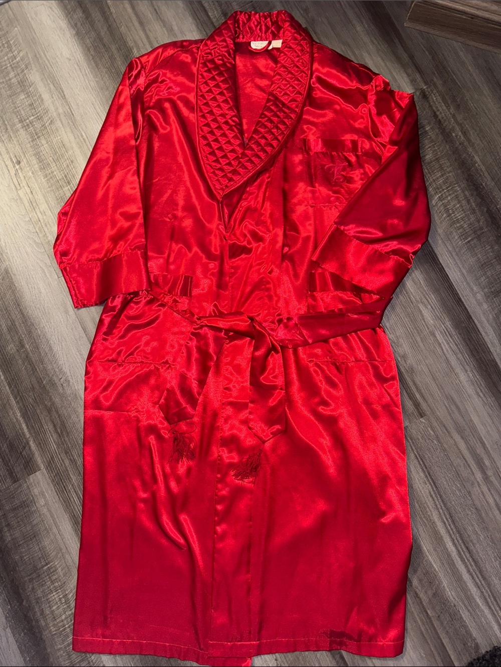 Vintage Victoria's Secret Rare Gold Label Gown Robe Red Brocade tassel M/L